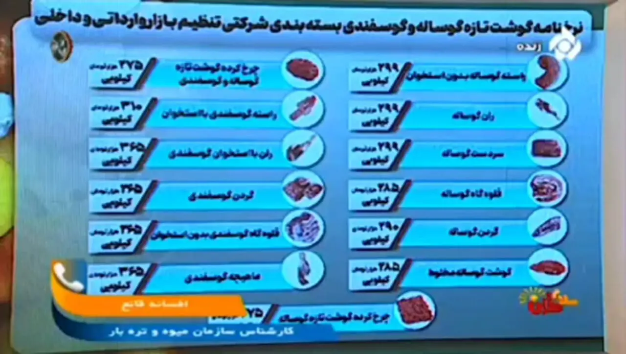  نرخ نامه گوشت تازه گوساله و گوسفندی تنظیم بازار وارداتی و داخلی